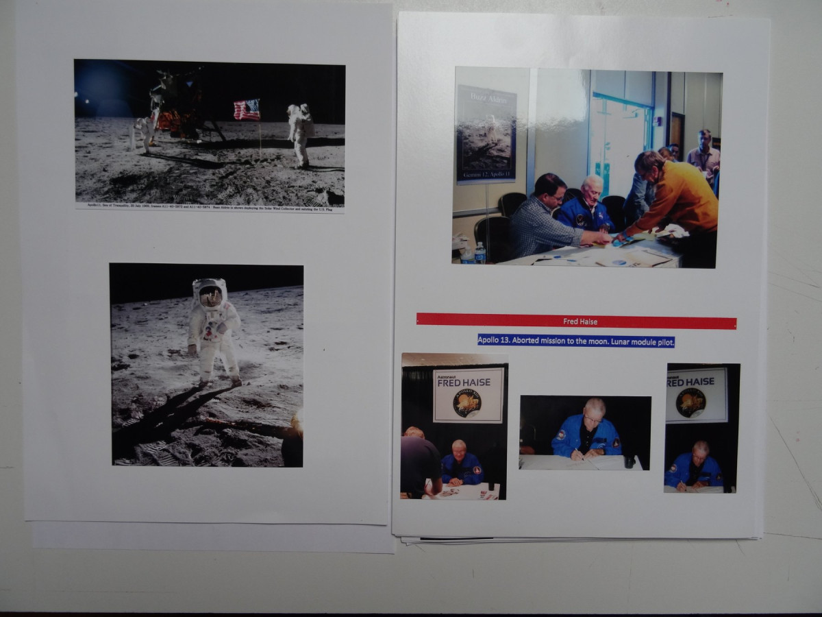 Copy of Explorers on the Moon album cover with visible signatures and inscriptions