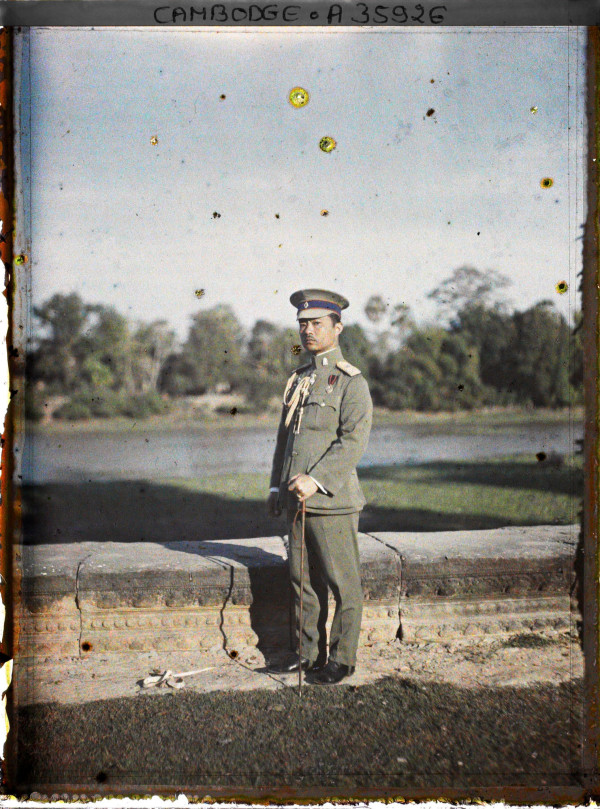 Autochrome of Prince Paribatra Nakhon Sawan son of King Rama V visiting Angkor Wat