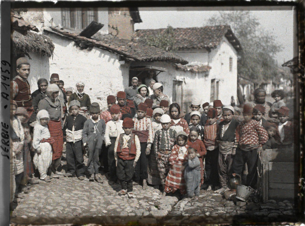 Autochrome portrait of Roma community members at Prizren Kosovo