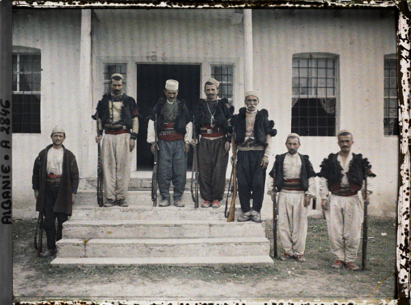 Autochrome of guards at Essad Pasha agricultural estate in Reth Albania