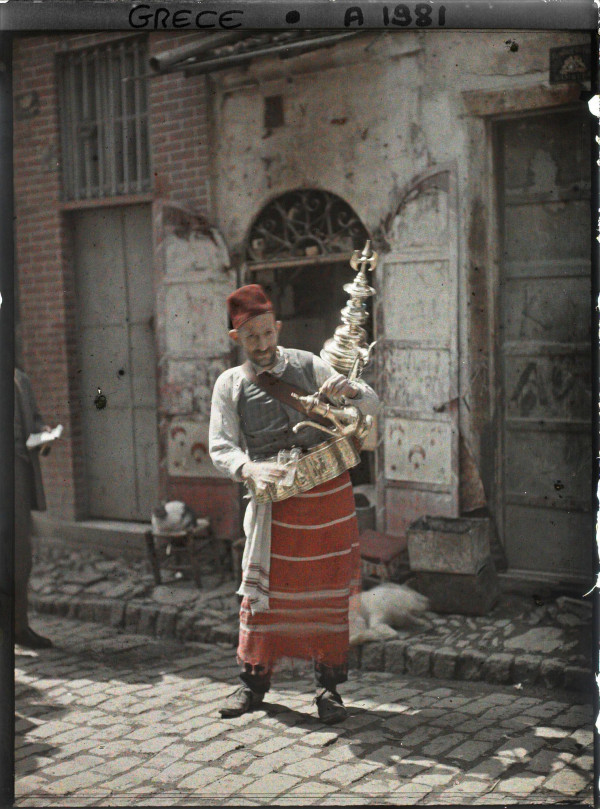 Autochrome of Turkish lemonade seller at Thessaloniki Greece