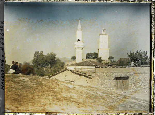 Autochrome of rural scene in Macedonia with traditional costume