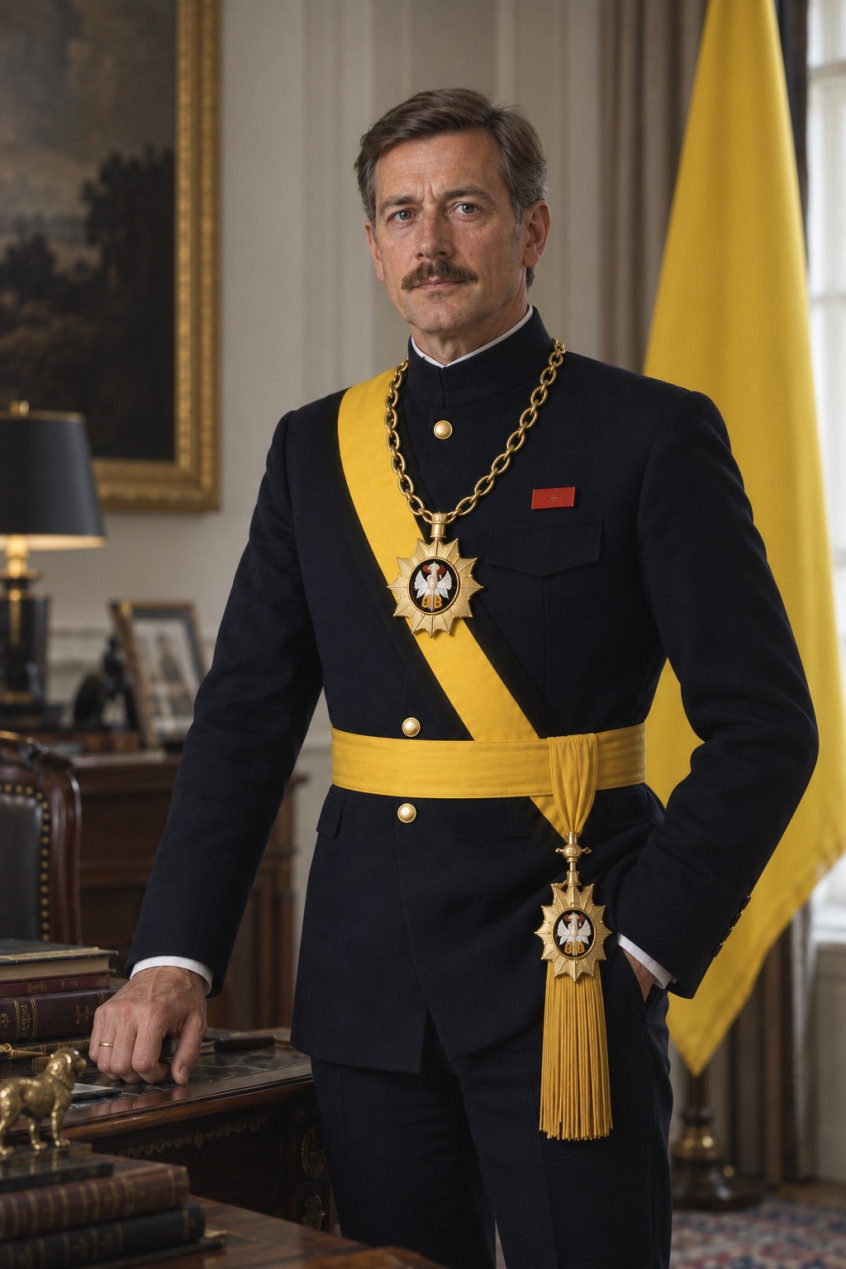 Official 2024 state portrait of His Majesty King Ottokar VI of Syldavia