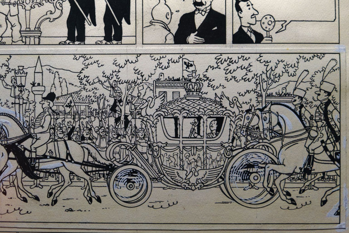 Original artwork of Sceptre Day parade scene in Syldavia