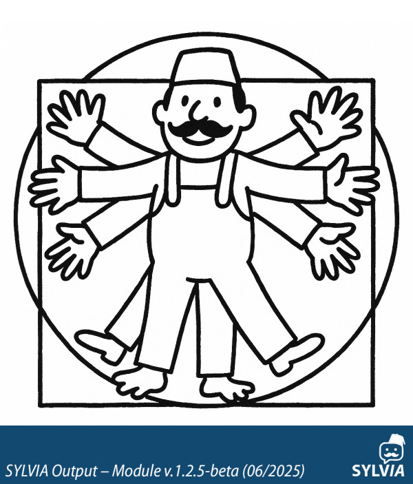 SYLVIA-generated artwork in the style of Da Vinci's Vitruvian Man