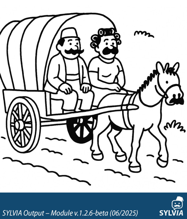 SYLVIA-generated artwork of Syldavian villagers with a traditional cart
